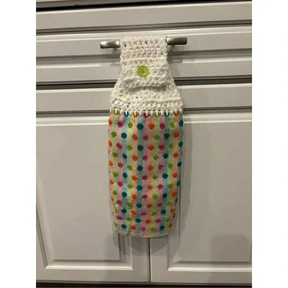 Crochet Top Kitchen Towel- Colored dots